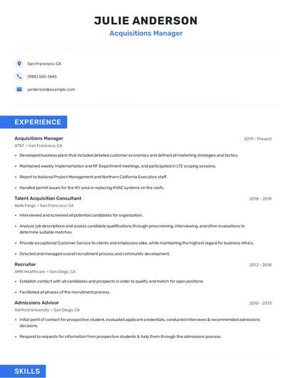 Acquisitions Manager Resume