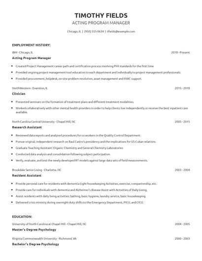 Acting Program Manager Resume