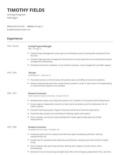 Acting Program Manager Resume