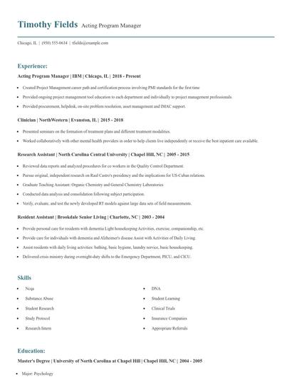 Acting Program Manager Resume