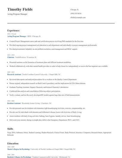 Acting Program Manager Resume