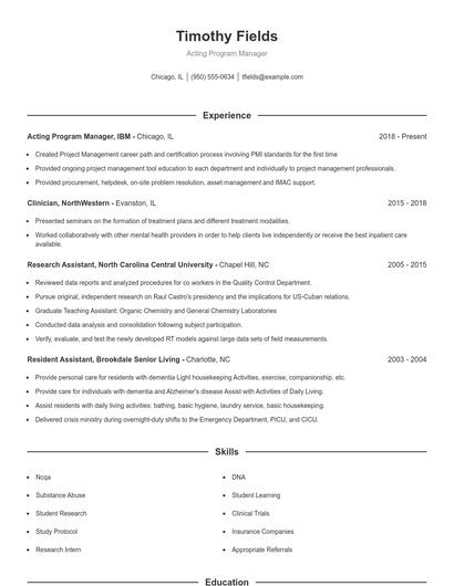 Acting Program Manager Resume