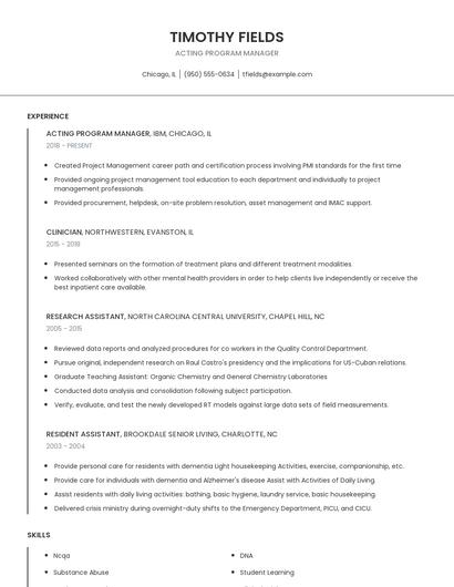 Acting Program Manager Resume