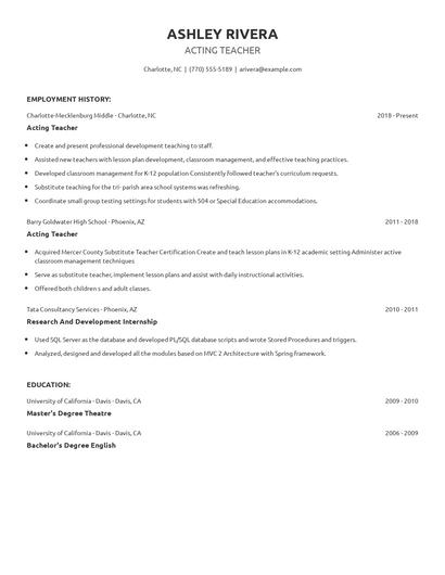 Acting Teacher Resume