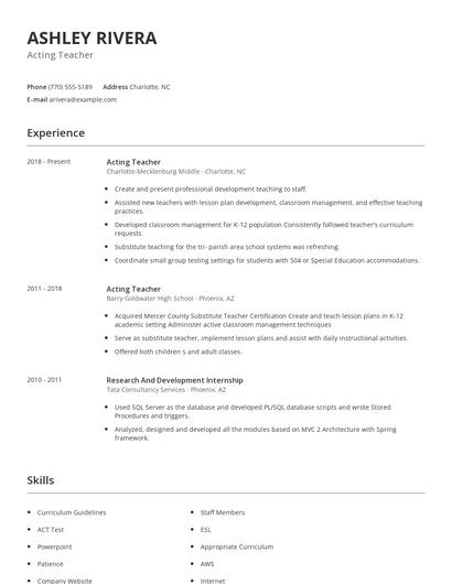 Acting Teacher Resume
