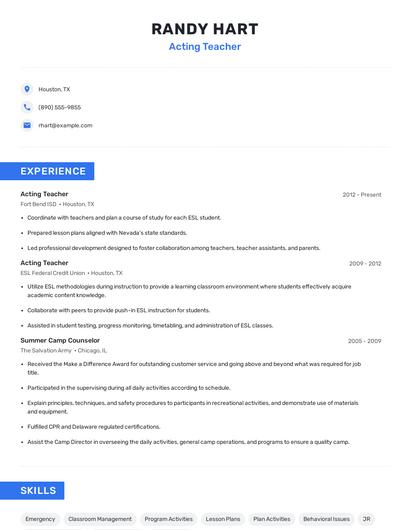 Acting Teacher Resume