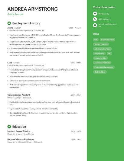 Acting Teacher Resume