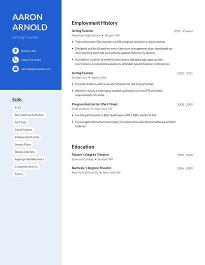 Acting Teacher Resume