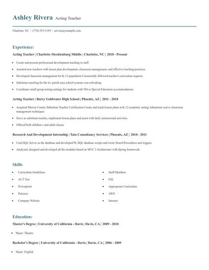 Acting Teacher Resume