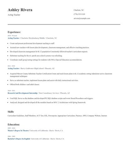 Acting Teacher Resume