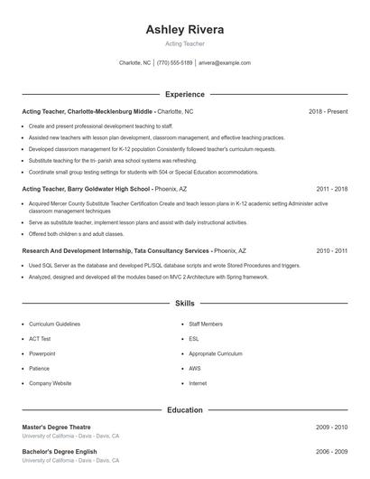 Acting Teacher Resume