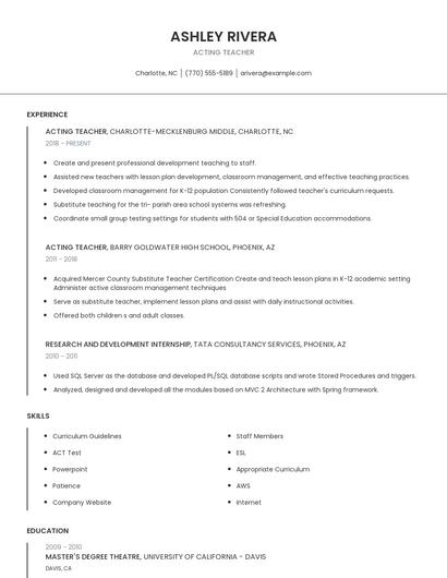 Acting Teacher Resume