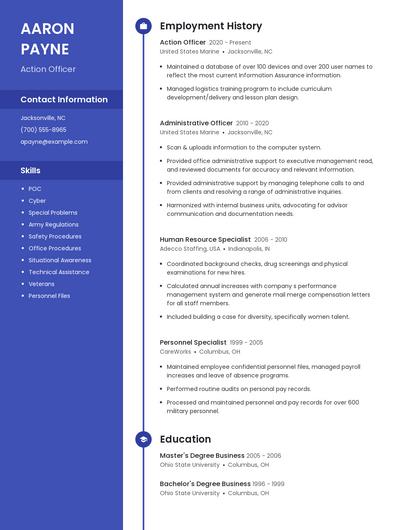 Action Officer Resume