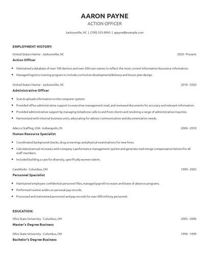 Action Officer Resume