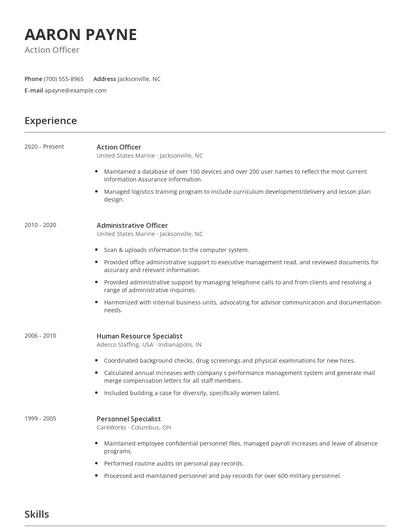 Action Officer Resume