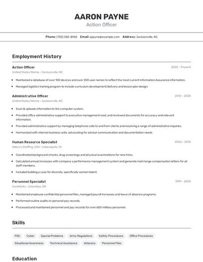 Action Officer Resume