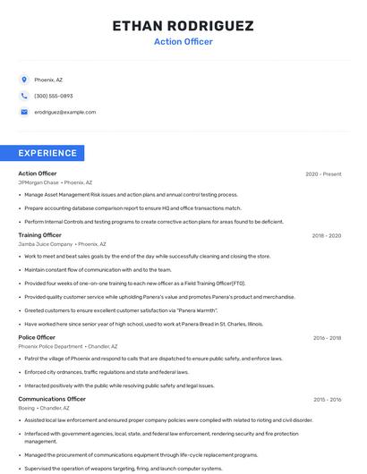 Action Officer Resume