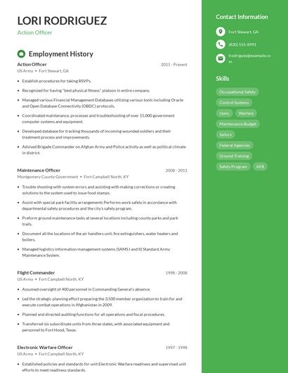 Action Officer Resume