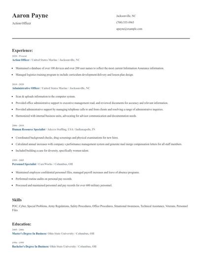 Action Officer Resume