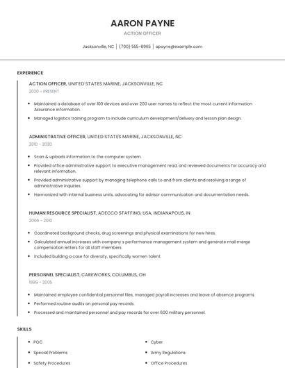 Action Officer Resume