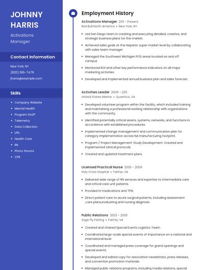 Activations Manager Resume