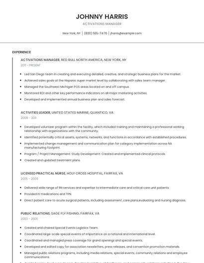 Activations Manager Resume