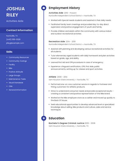 Activities Aide Resume