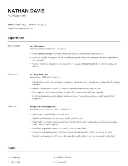 Activities Aide Resume
