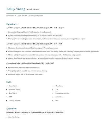 Activities Aide Resume