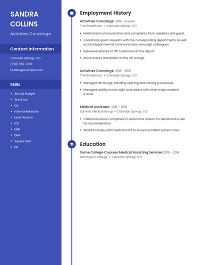 Activities Concierge Resume