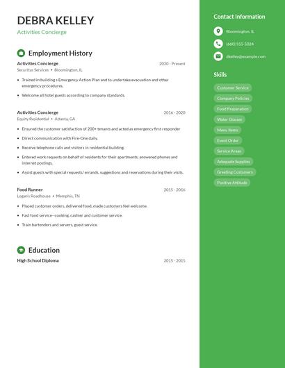 Activities Concierge Resume
