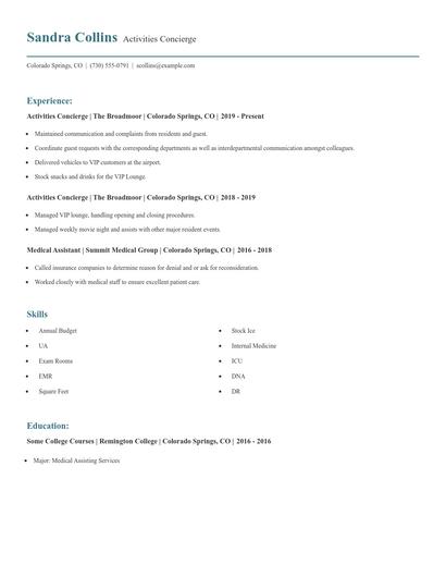 Activities Concierge Resume