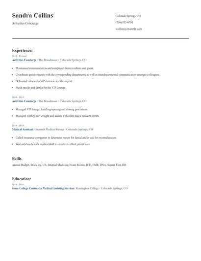 Activities Concierge Resume