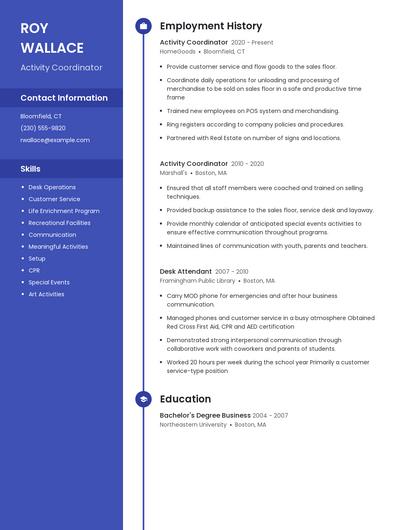 Activity Coordinator Resume