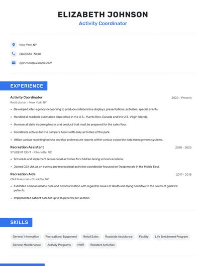 Activity Coordinator Resume
