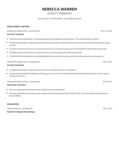 Activity Therapist Resume