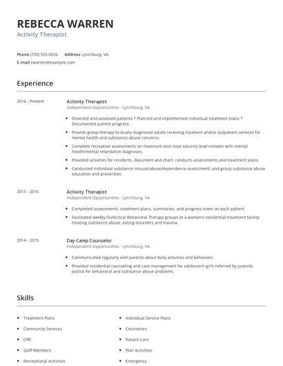 Activity Therapist Resume