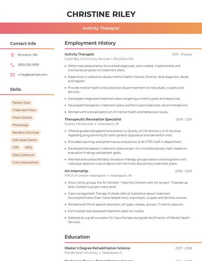 Activity Therapist Resume