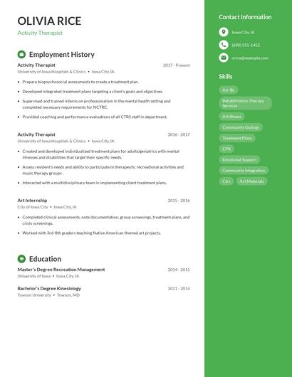Activity Therapist Resume