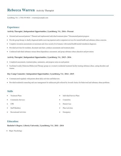 Activity Therapist Resume