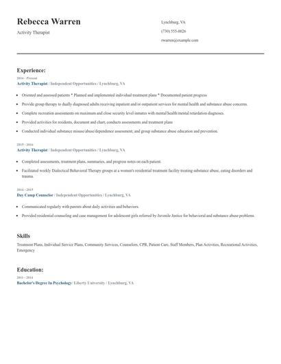 Activity Therapist Resume