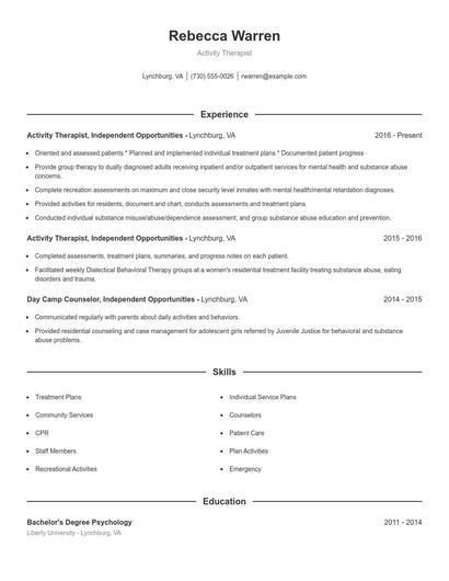 Activity Therapist Resume