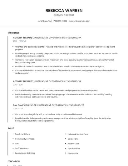 Activity Therapist Resume