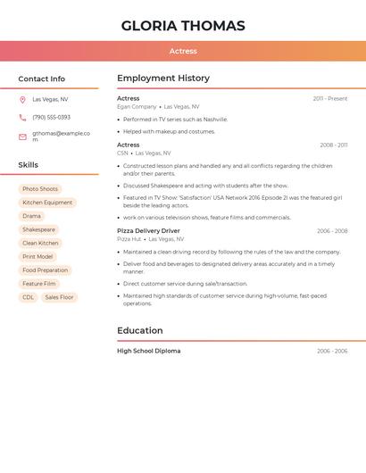 Actress Resume