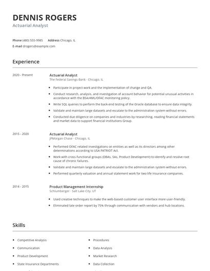 Actuarial Analyst Resume
