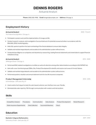 Actuarial Analyst Resume