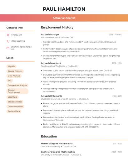 Actuarial Analyst Resume