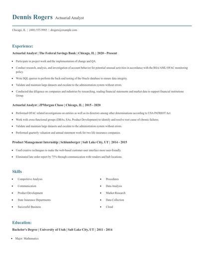 Actuarial Analyst Resume