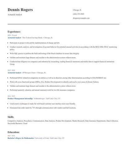 Actuarial Analyst Resume