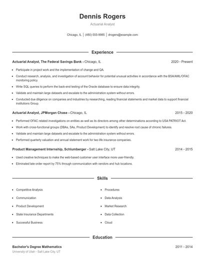Actuarial Analyst Resume